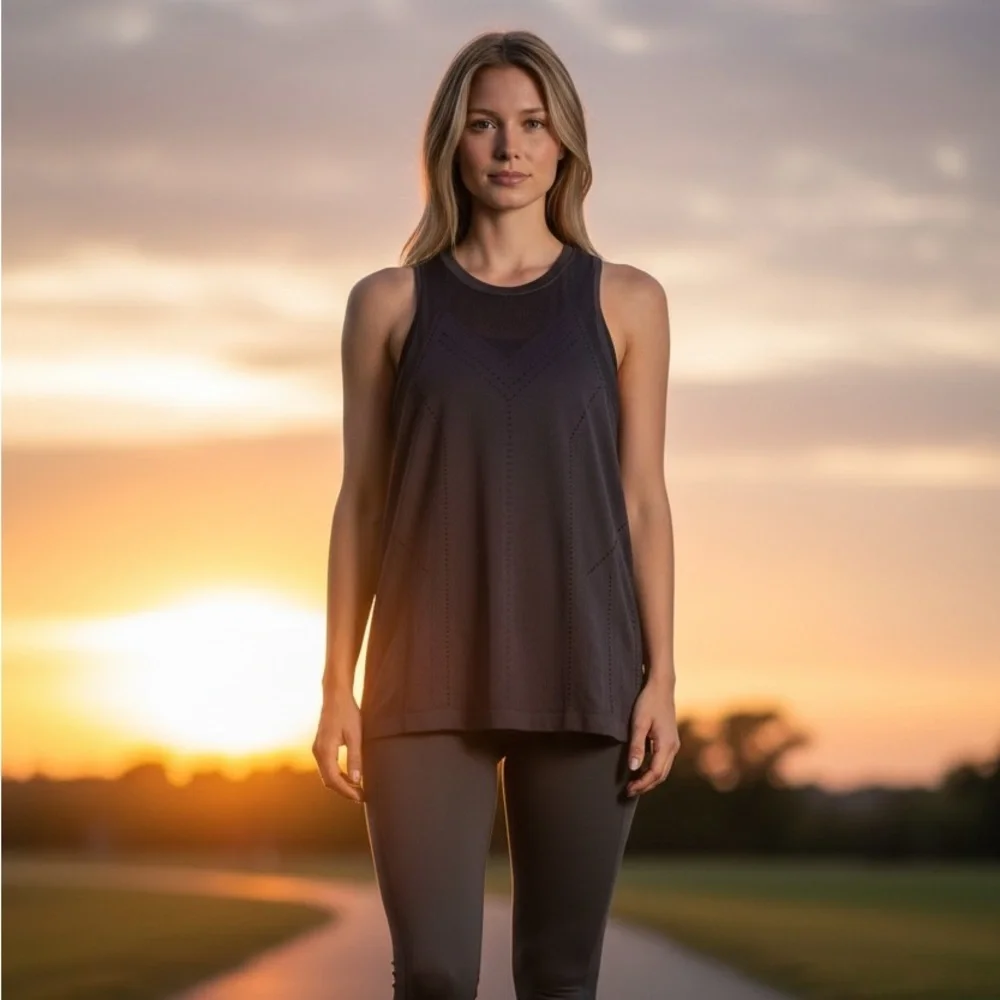 Athleta Black Racerback Perforated Athletic Tank - Picture 1 of 7